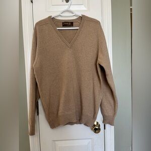 Vintage Lyle & Scott Scotland Cashmere V-Neck Sweater Royal Warrant Tan/Beige b7